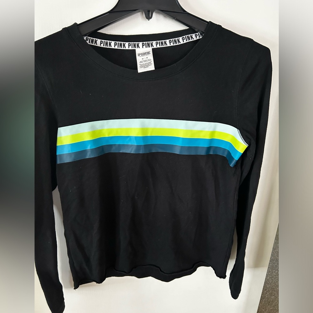 Victoria Secret Long Sleeve Black Stripped Shirt Size Medium